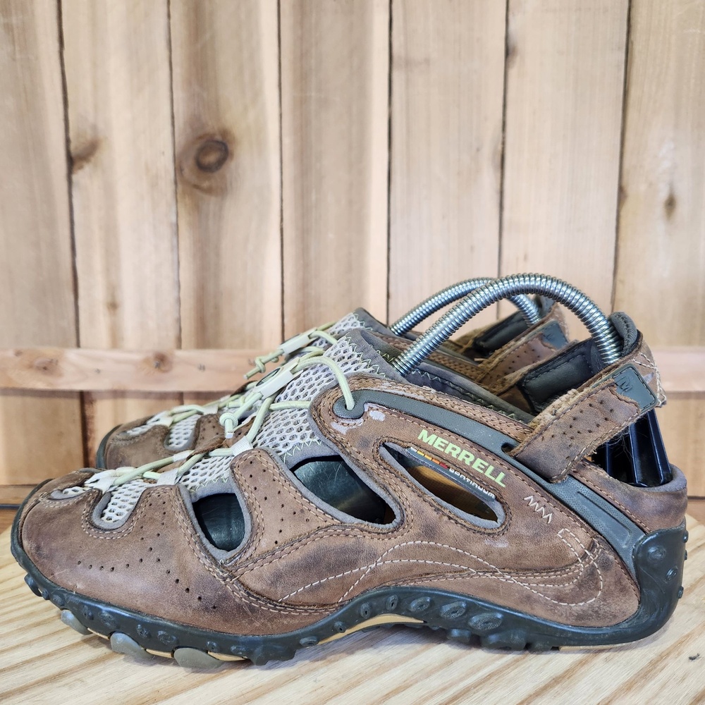 Merrell Continum Sandals Mens 9.5 Brown Suede Hiking Water Shoes Vibram